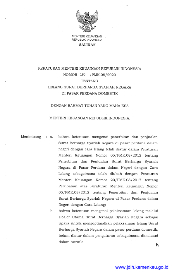 Peraturan Menteri Keuangan Nomor 195/PMK.08/2020