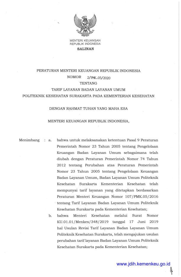 Peraturan Menteri Keuangan Nomor 2/PMK.05/2020