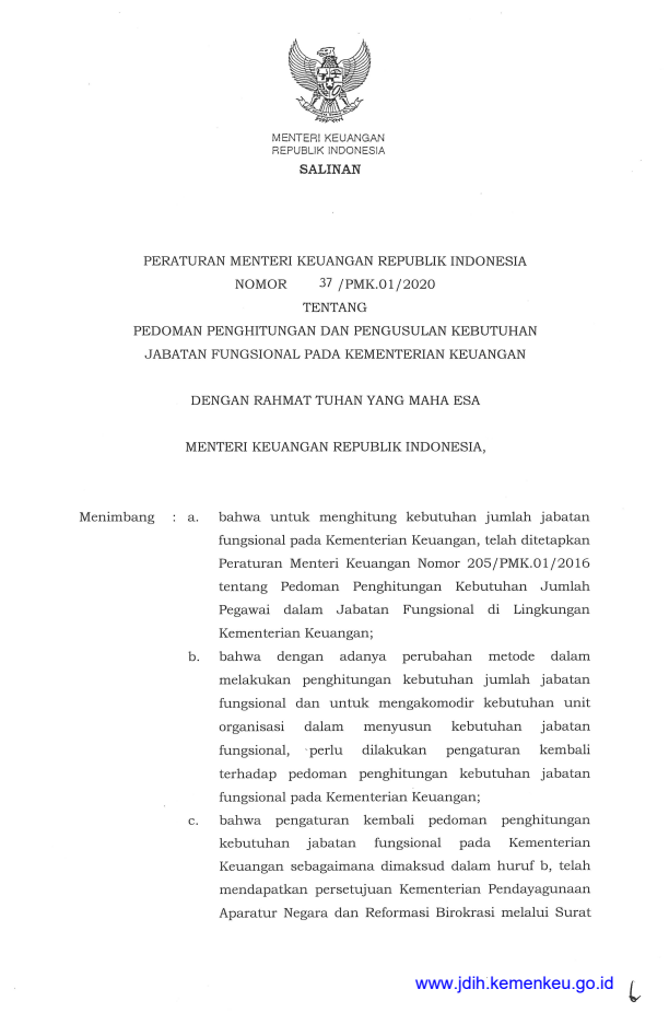 Peraturan Menteri Keuangan Nomor 37/PMK.01/2020