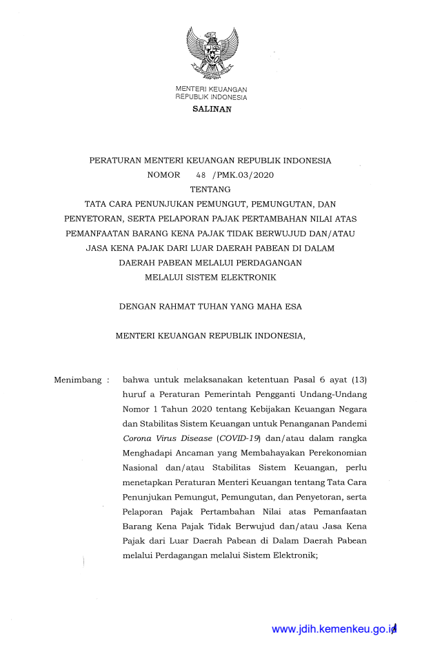 Peraturan Menteri Keuangan Nomor 48/PMK.03/2020