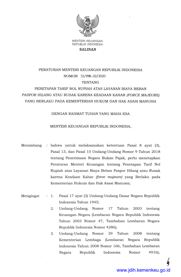 Peraturan Menteri Keuangan Nomor 51/PMK.02/2020