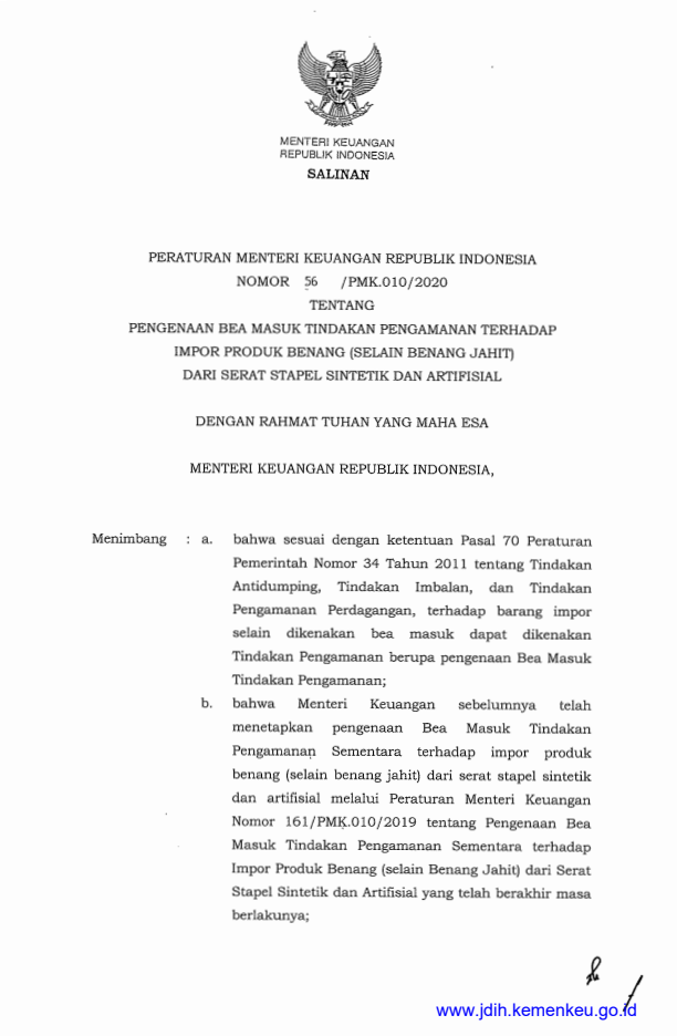 Peraturan Menteri Keuangan Nomor 56/PMK.010/2020