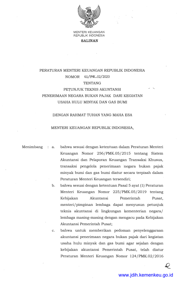 Peraturan Menteri Keuangan Nomor 61/PMK.02/2020