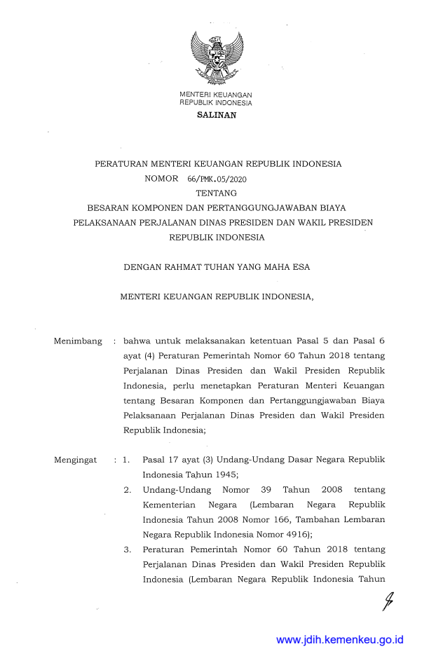 Peraturan Menteri Keuangan Nomor 66/PMK.05/2020