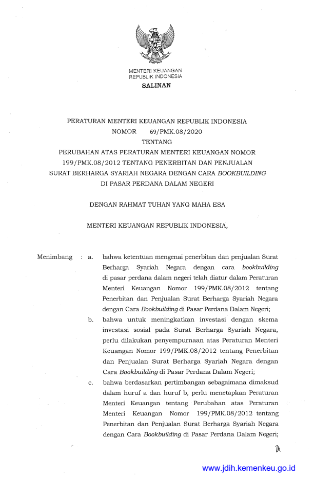 Peraturan Menteri Keuangan Nomor 69/PMK.08/2020