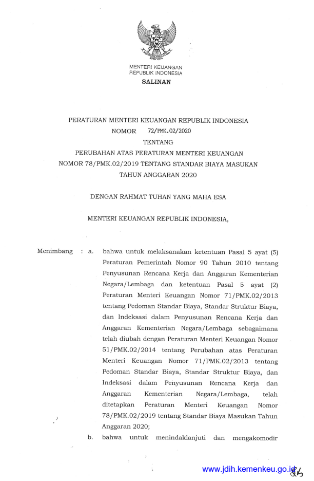 Peraturan Menteri Keuangan Nomor 72/PMK.02/2020