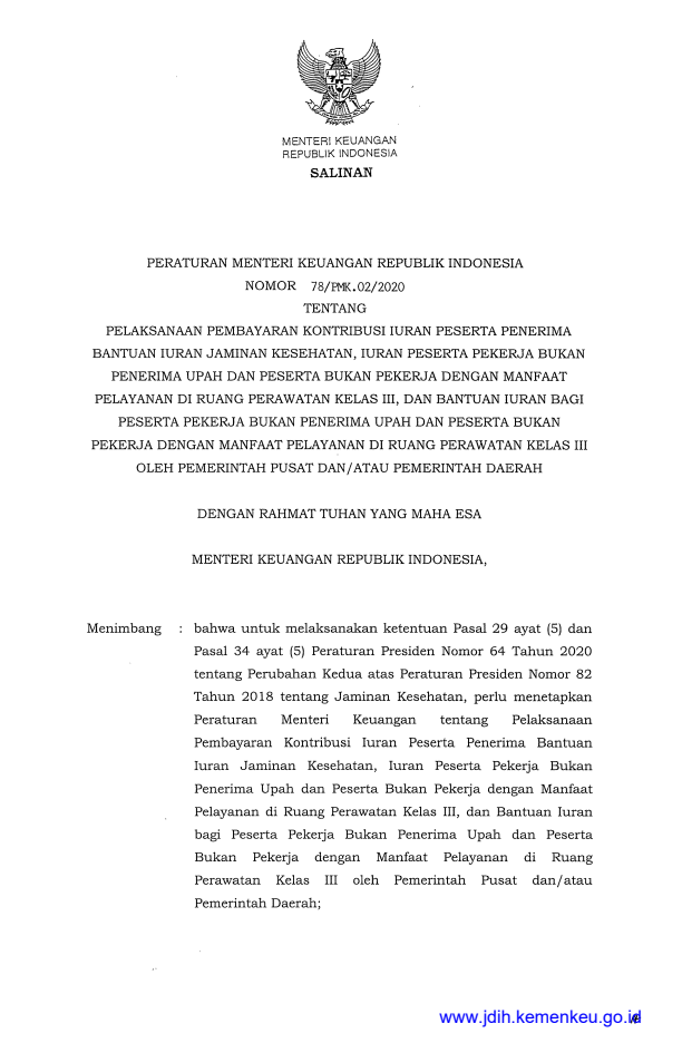 Peraturan Menteri Keuangan Nomor 78/PMK.02/2020