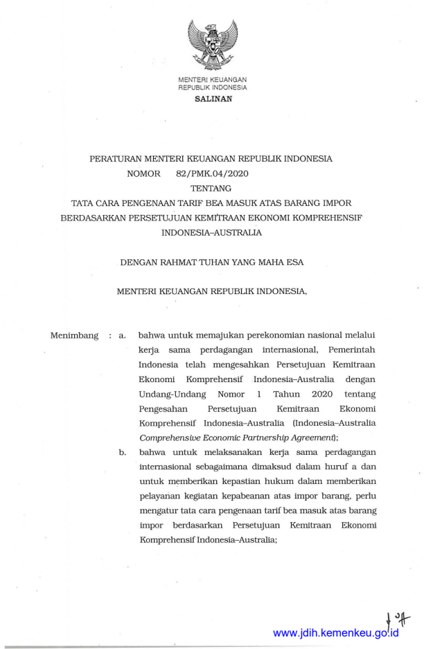 Peraturan Menteri Keuangan Nomor 82/PMK.04/2020