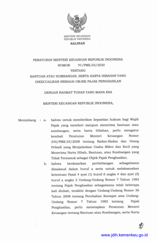 Peraturan Menteri Keuangan Nomor 90/PMK.03/2020