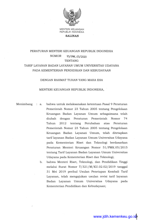 Peraturan Menteri Keuangan Nomor 95/PMK.05/2020