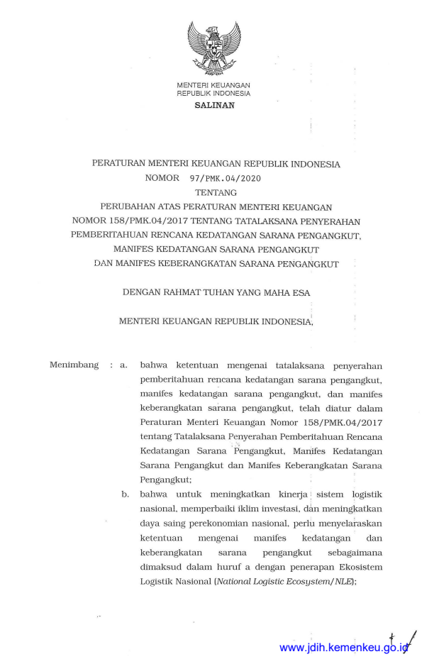 Peraturan Menteri Keuangan Nomor 97/PMK.04/2020