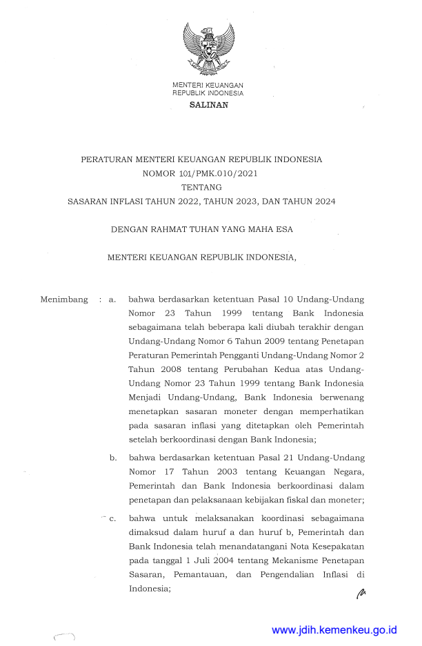 Peraturan Menteri Keuangan Nomor 101/PMK.010/2021