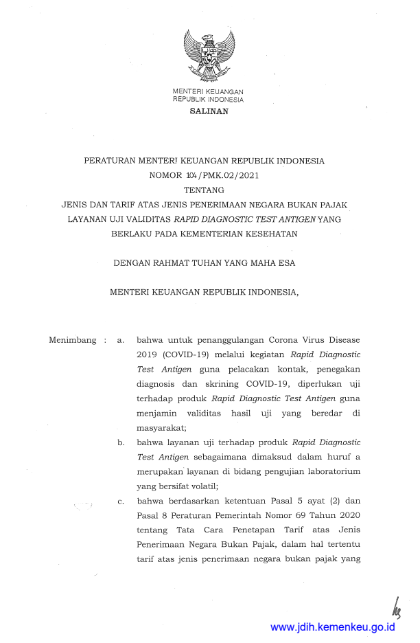 Peraturan Menteri Keuangan Nomor 104/PMK.02/2021