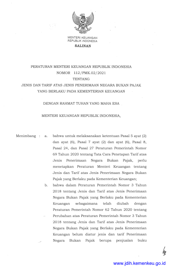 Peraturan Menteri Keuangan Nomor 112/PMK.02/2021