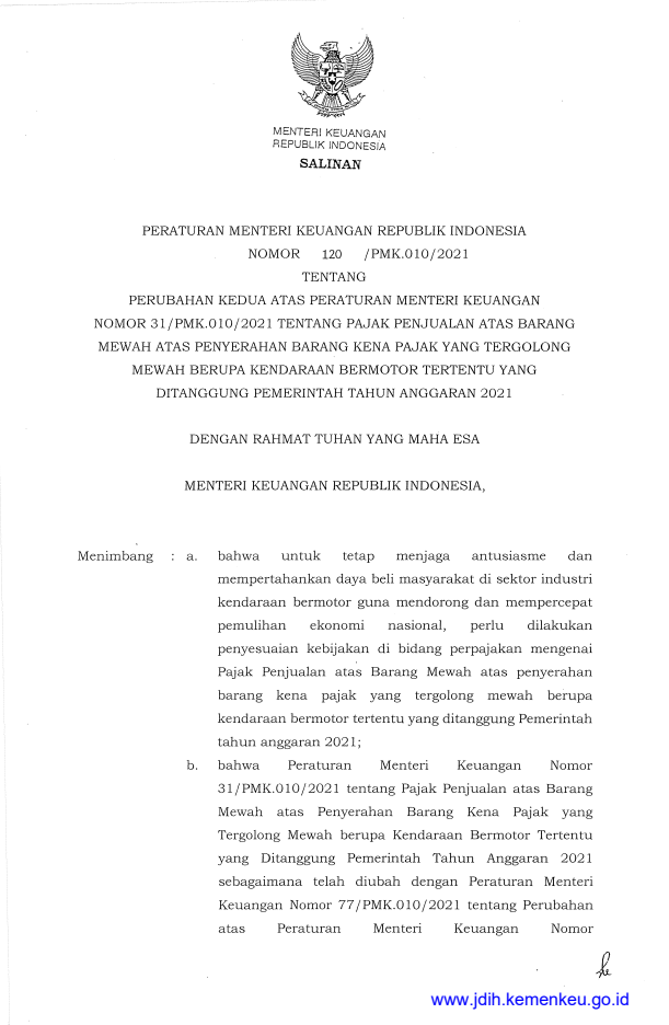 Peraturan Menteri Keuangan Nomor 120/PMK.010/2021