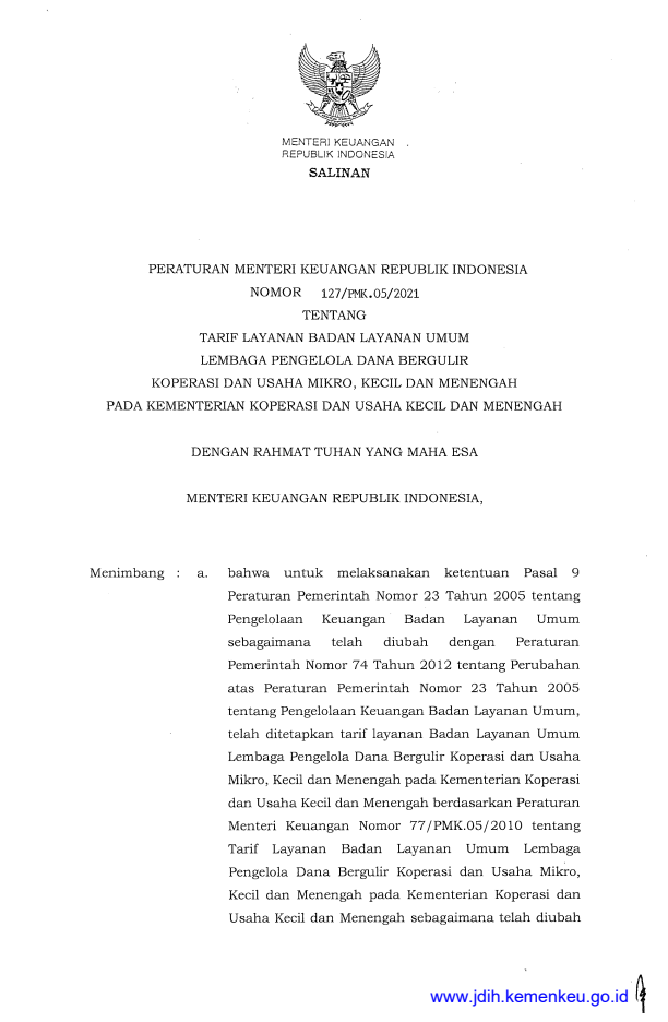 Peraturan Menteri Keuangan Nomor 127/PMK.05/2021