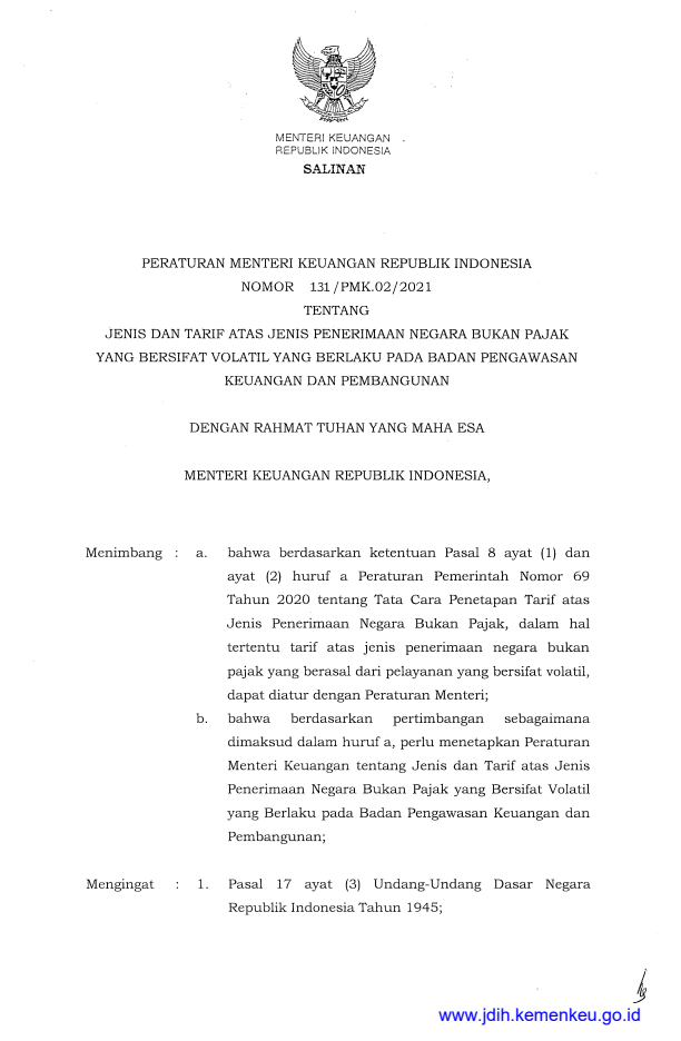 Peraturan Menteri Keuangan Nomor 131/PMK.02/2021