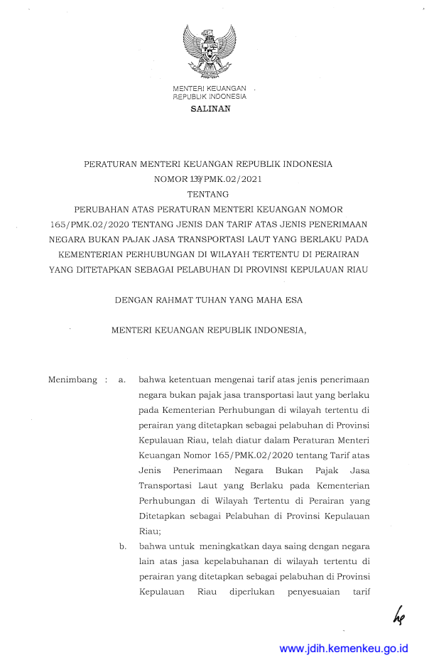 Peraturan Menteri Keuangan Nomor 139/PMK.02/2021