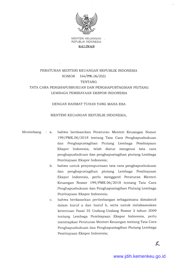 Peraturan Menteri Keuangan Nomor 144/PMK.06/2021