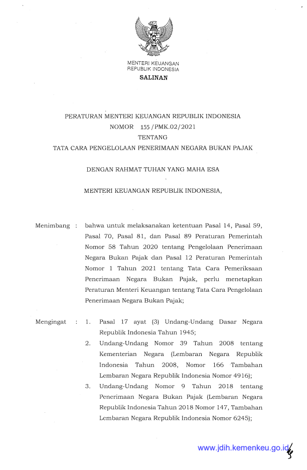 Peraturan Menteri Keuangan Nomor 155/PMK.02/2021