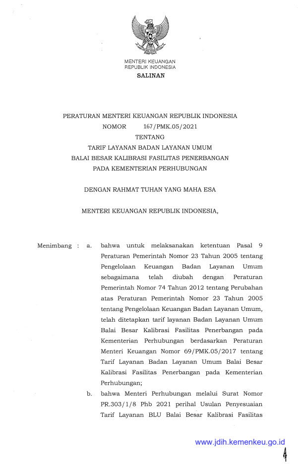 Peraturan Menteri Keuangan Nomor 167/PMK.05/2021