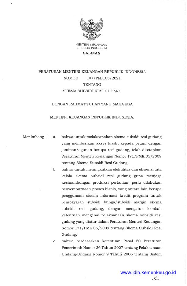 Peraturan Menteri Keuangan Nomor 187/PMK.05/2021