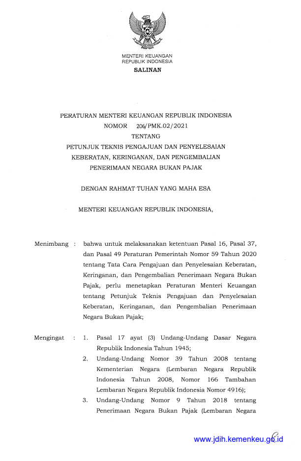 Peraturan Menteri Keuangan Nomor 206/PMK.02/2021