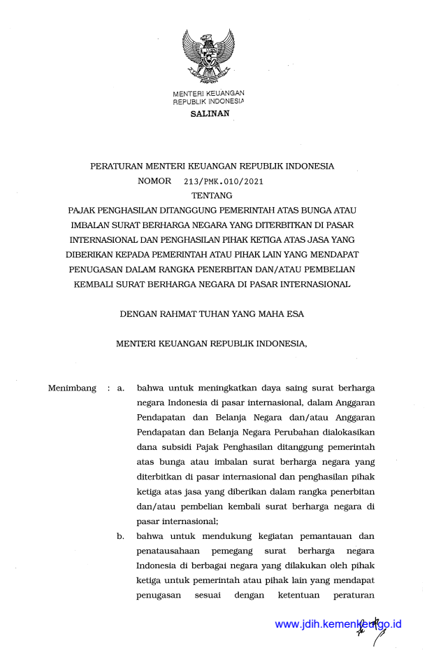 Peraturan Menteri Keuangan Nomor 213/PMK.010/2021