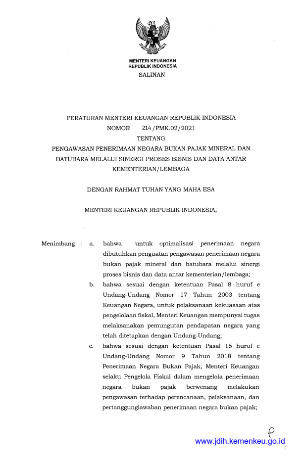 Peraturan Menteri Keuangan Nomor 214/PMK.02/2021