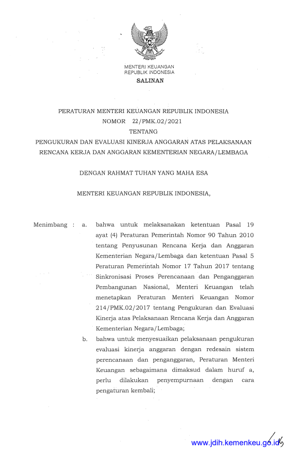 Peraturan Menteri Keuangan Nomor 22/PMK.02/2021