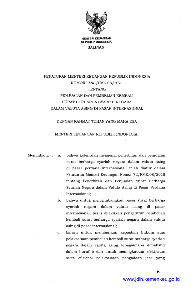 Peraturan Menteri Keuangan Nomor 224/PMK.08/2021