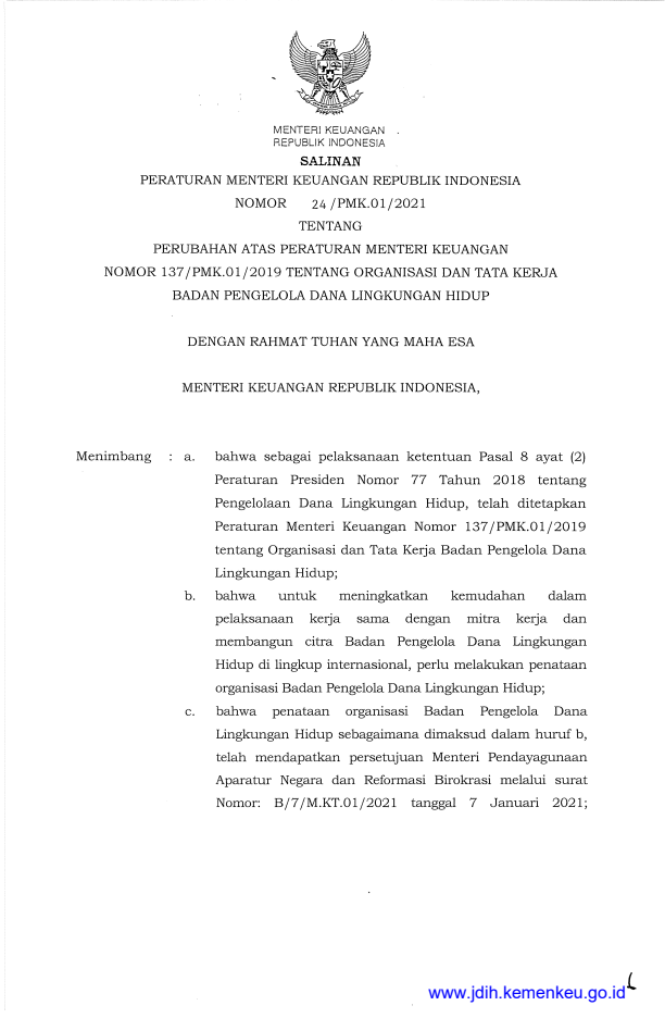 Peraturan Menteri Keuangan Nomor 24/PMK.01/2021