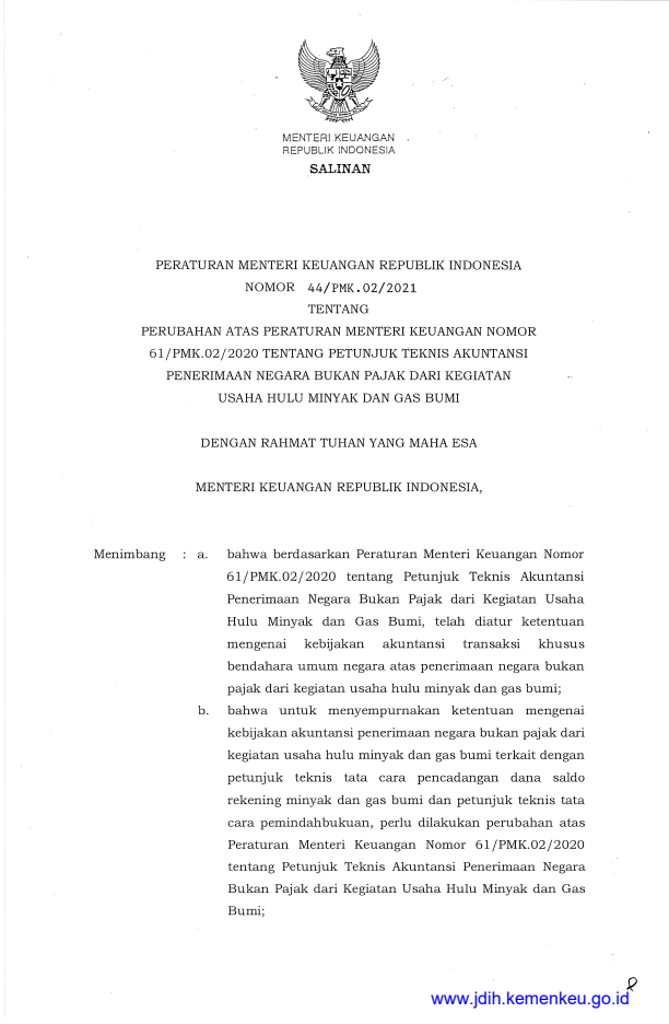 Peraturan Menteri Keuangan Nomor 44/PMK.02/2021