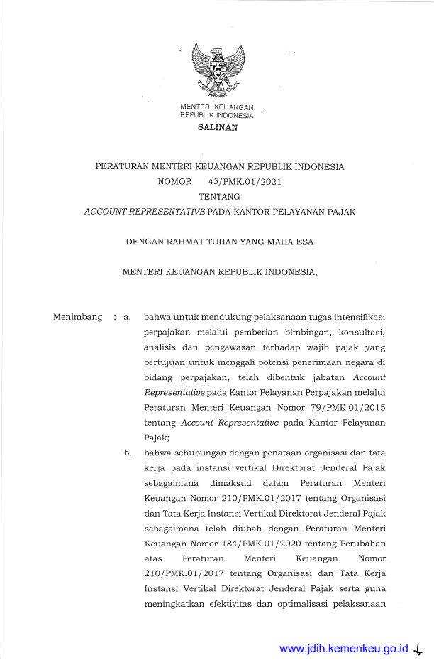 Peraturan Menteri Keuangan Nomor 45/PMK.01/2021