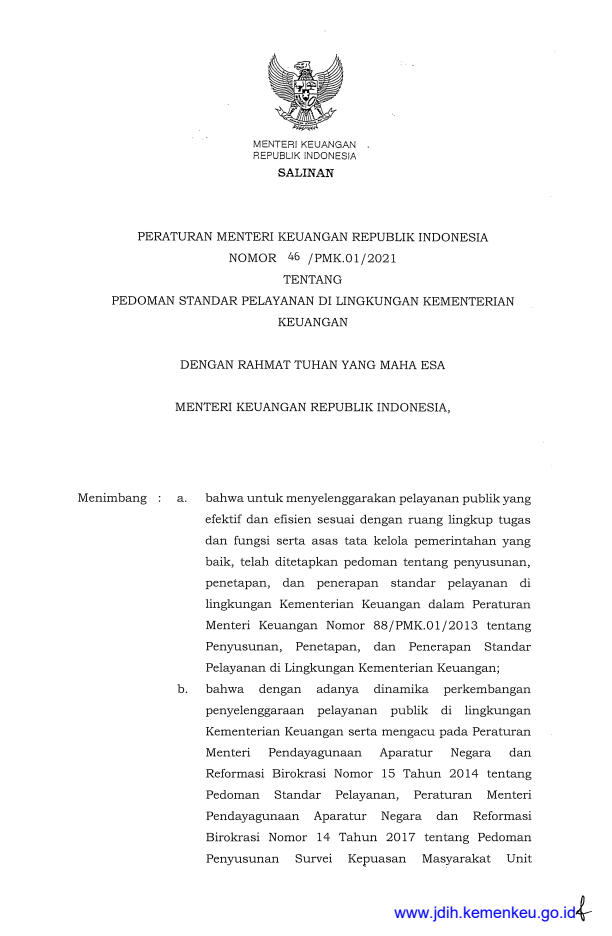 Peraturan Menteri Keuangan Nomor 46/PMK.01/2021