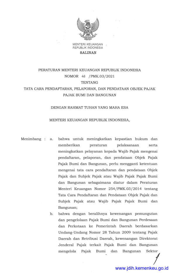 Peraturan Menteri Keuangan Nomor 48/PMK.03/2021