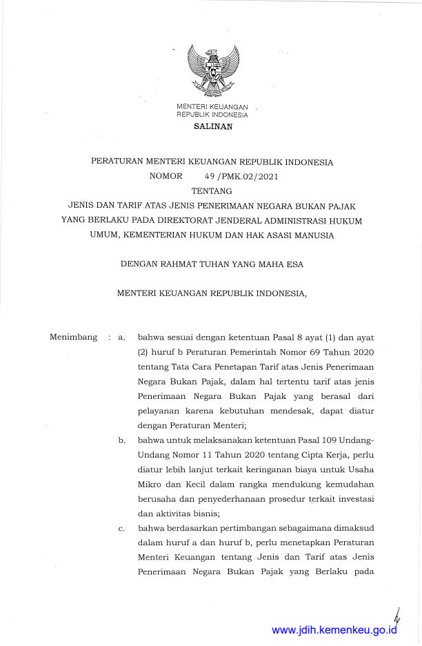 Peraturan Menteri Keuangan Nomor 49/PMK.02/2021