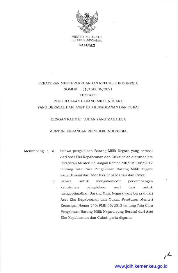 Peraturan Menteri Keuangan Nomor 51/PMK.06/2021