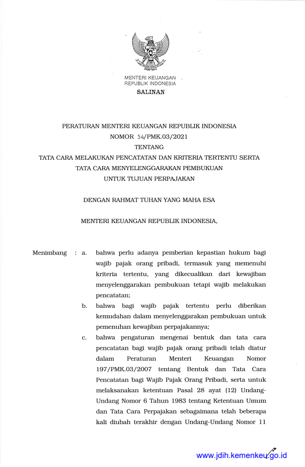 Peraturan Menteri Keuangan Nomor 54/PMK.03/2021