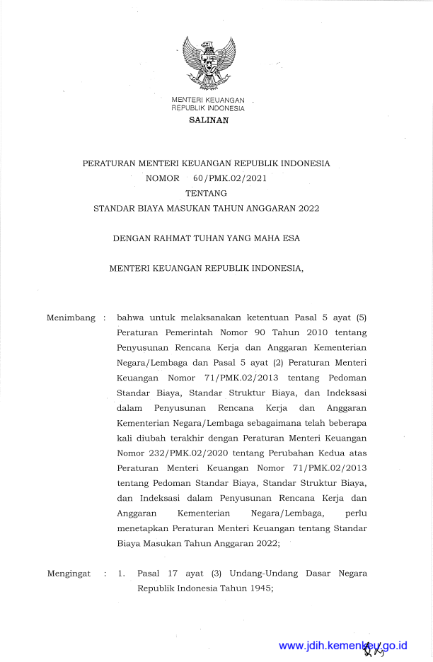 Peraturan Menteri Keuangan Nomor 60/PMK.02/2021