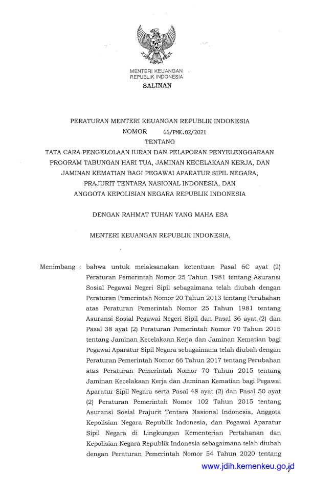 Peraturan Menteri Keuangan Nomor 66/PMK.02/2021