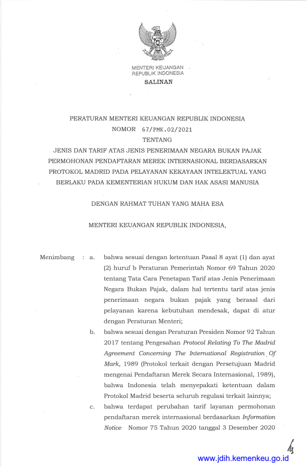 Peraturan Menteri Keuangan Nomor 67/PMK.02/2021