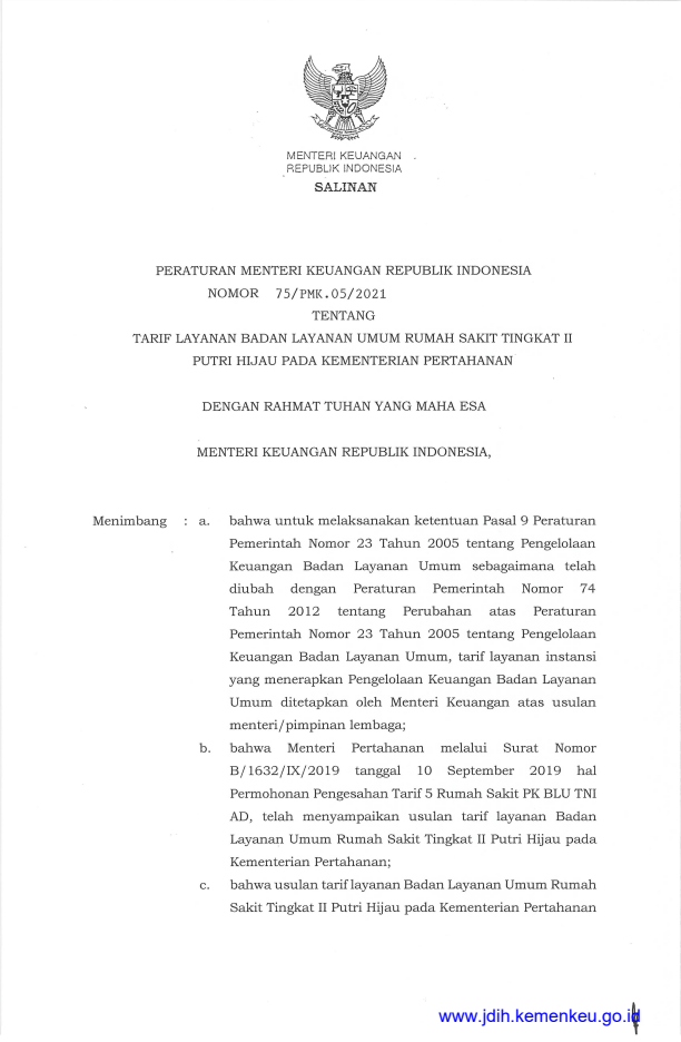 Peraturan Menteri Keuangan Nomor 75/PMK.05/2021