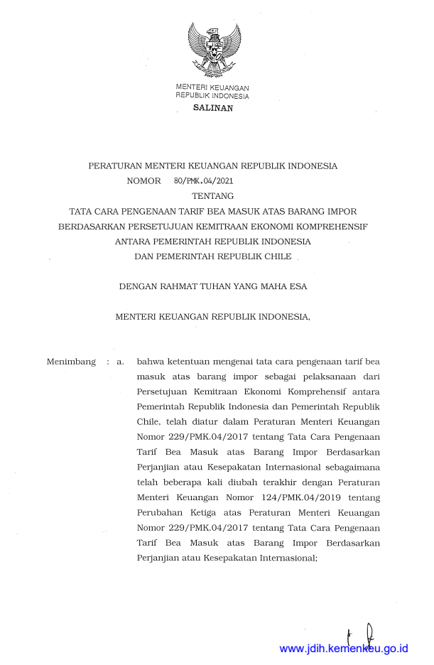 Peraturan Menteri Keuangan Nomor 80/PMK.04/2021