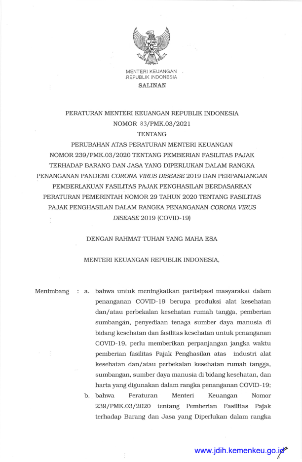 Peraturan Menteri Keuangan Nomor 83/PMK.03/2021