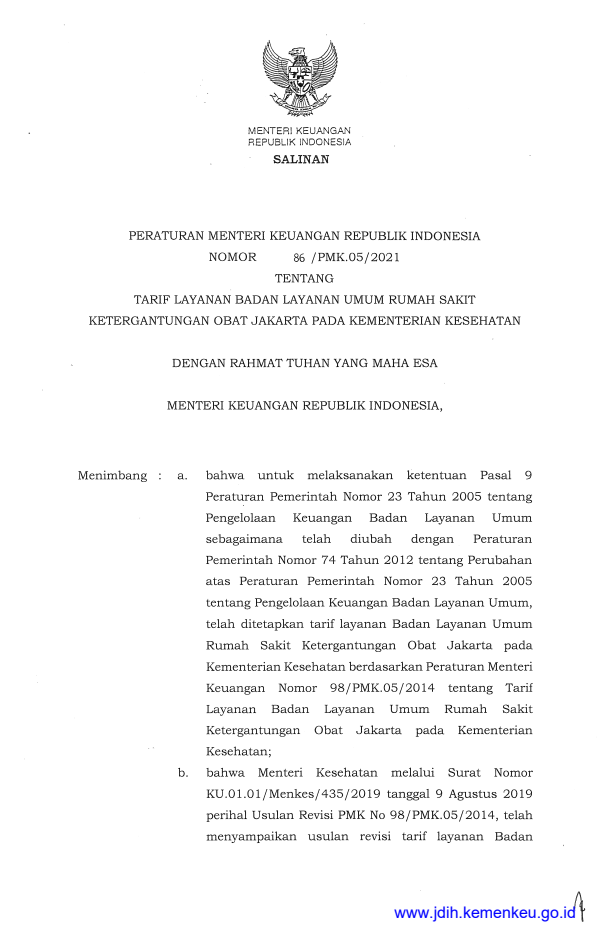 Peraturan Menteri Keuangan Nomor 86/PMK.05/2021