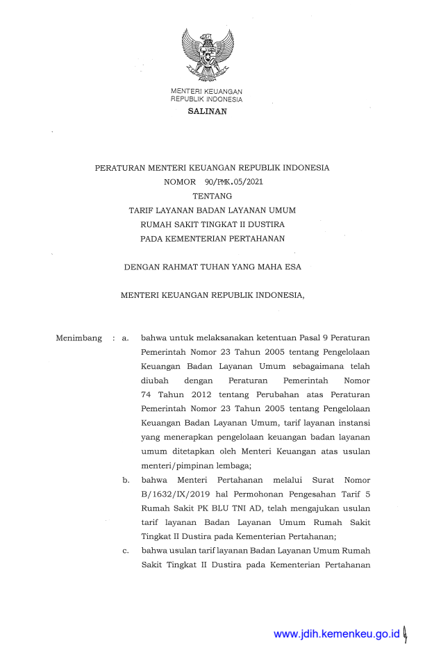 Peraturan Menteri Keuangan Nomor 90/PMK.05/2021