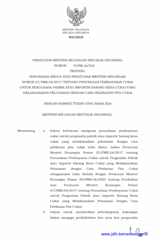 Peraturan Menteri Keuangan Nomor 93/PMK.04/2021