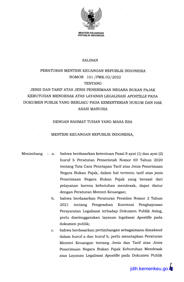 Peraturan Menteri Keuangan Nomor 101/PMK.02/2022