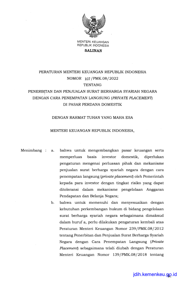 Peraturan Menteri Keuangan Nomor 107/PMK.08/2022